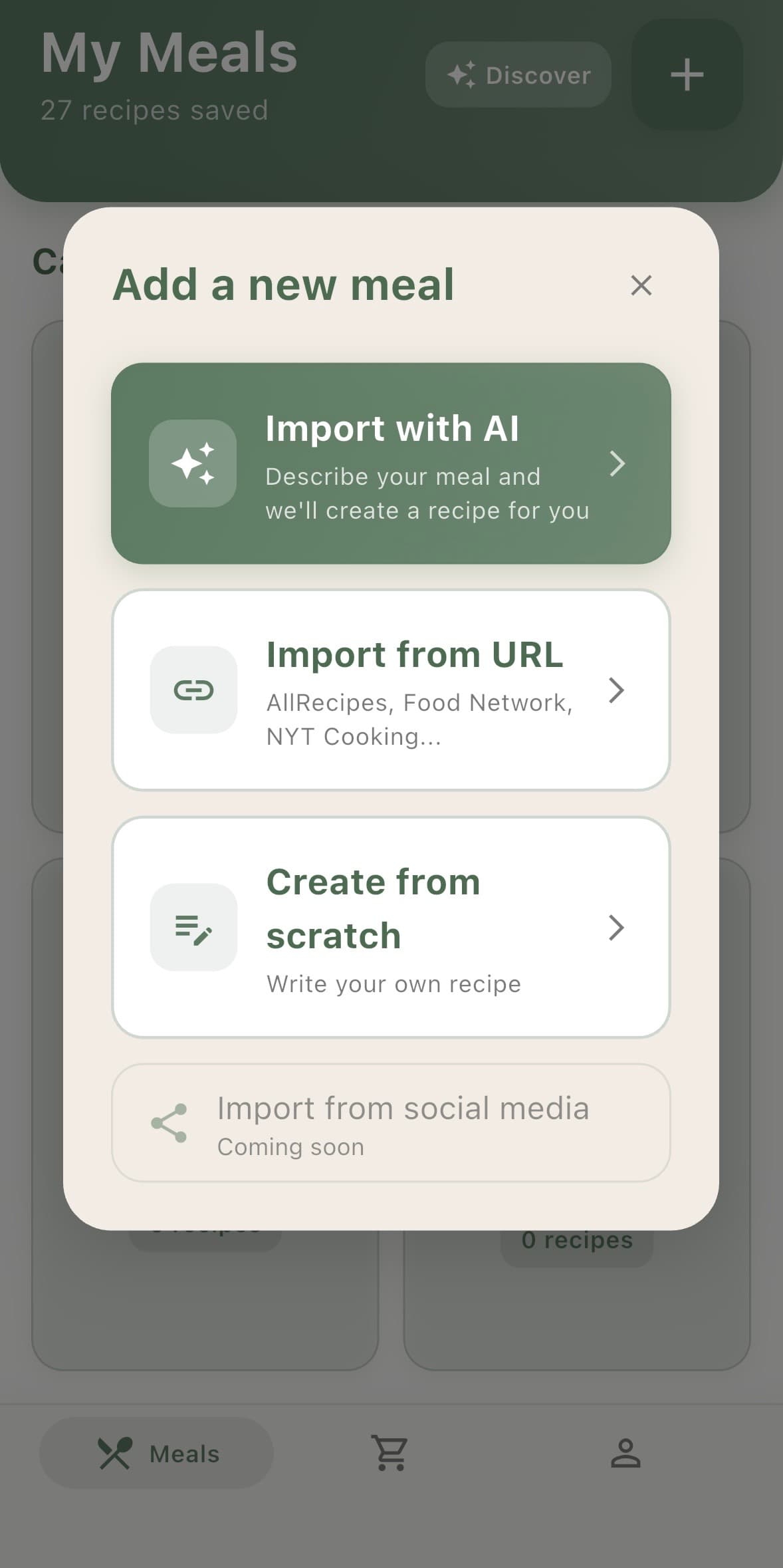 Organize your recipes screen preview