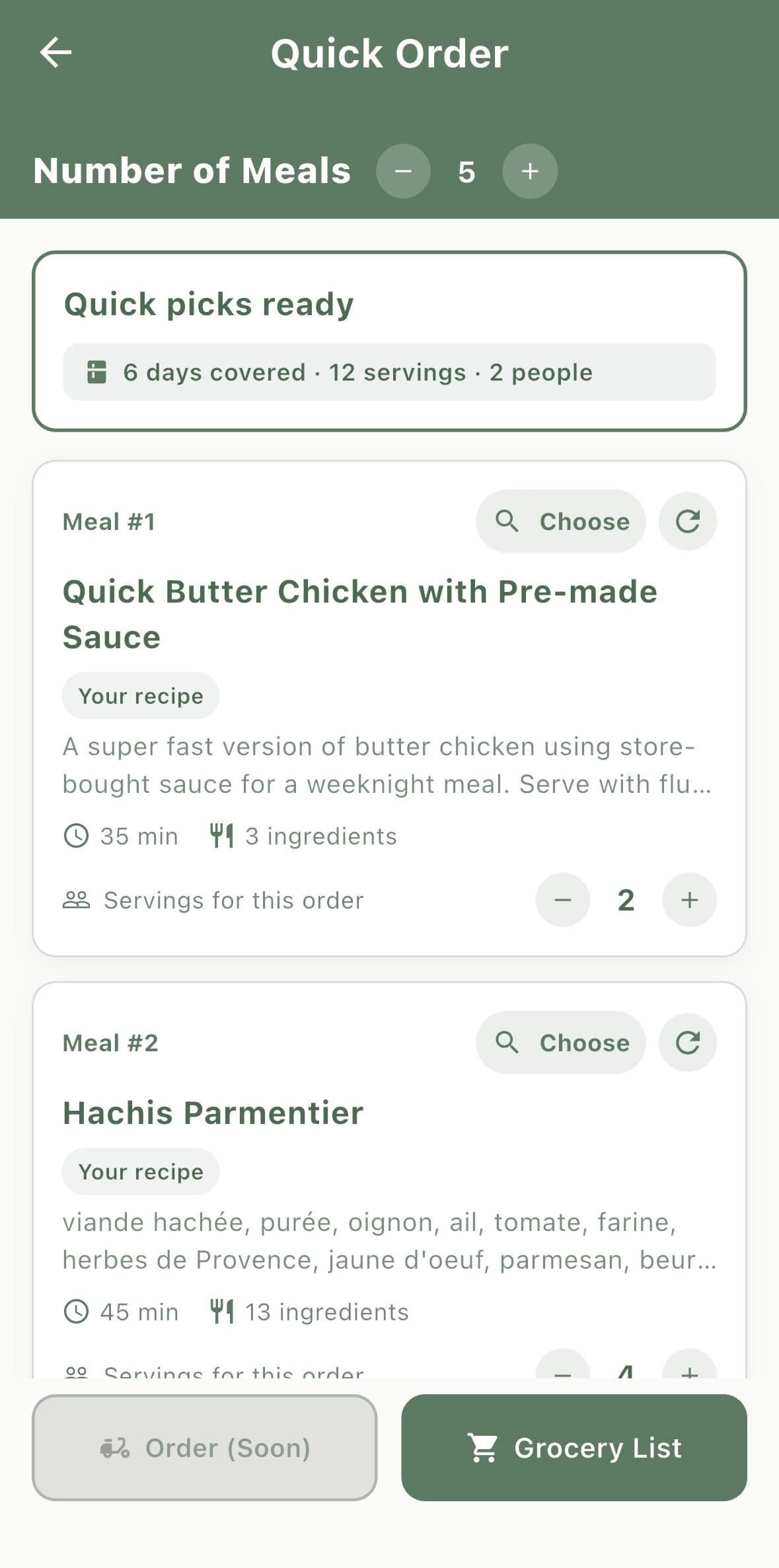 Plan your meals for the week screen preview