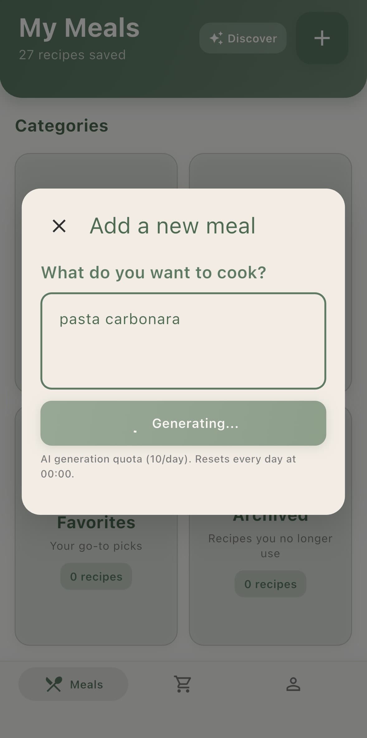 Your AI cooking assistant screen preview
